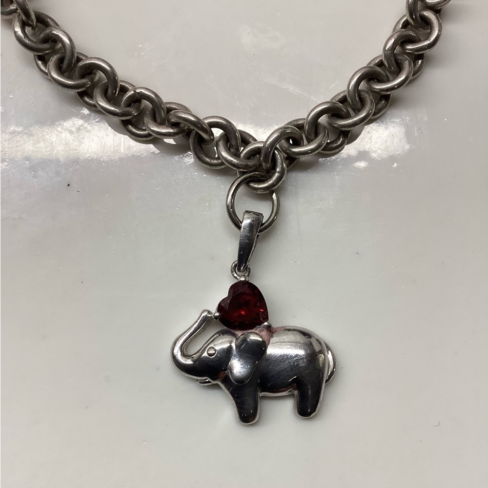 925 Silver Link Bracelet, Simulated Ruby Sterling… - image 4